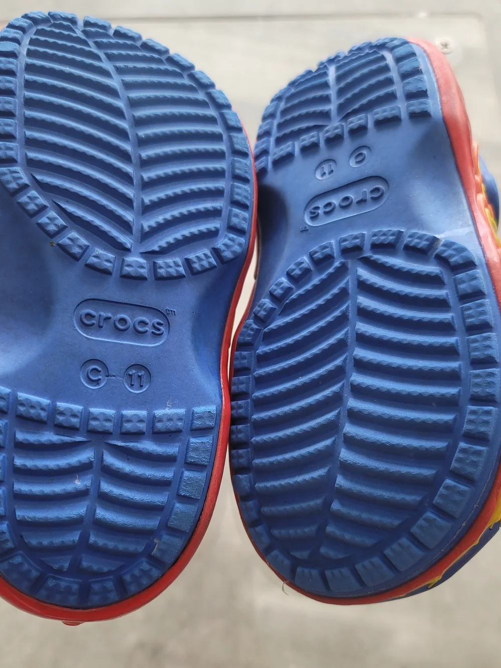 CROCS Kids Blue Dragon Clogs with Red/Yellow Flame Trim